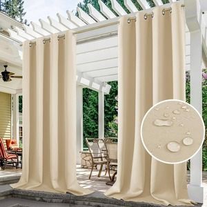 HOMEIDEAS 2 Panels Beige Waterproof Outdoor Blackout Curtains, 52 X 108 Inch